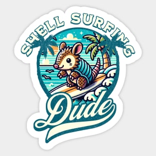 Shell Surfing Dude Armadillo Sticker